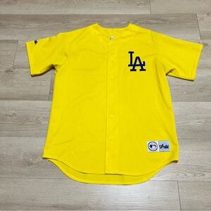 Rare Vintage Majestic LA Dodgers Lakers Yellow Baseball Jersey Size Large
